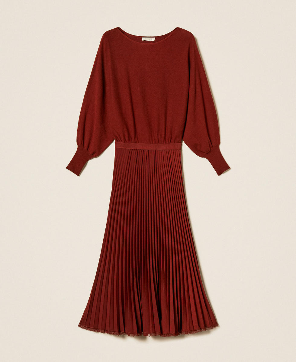 cherry brown dress Long knit and pleated crêpe Woman, US Child Size:child-12