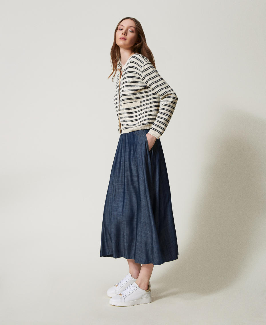 Chambray midi skirt Blue Denim Woman 251LL2DFF_12351_01
