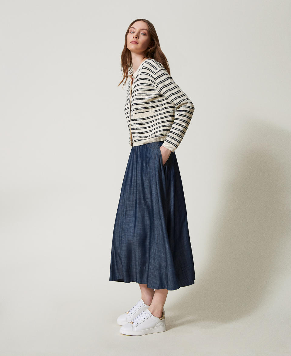 Chambray midi skirt Blue Denim Woman 251LL2DFF_12351_01