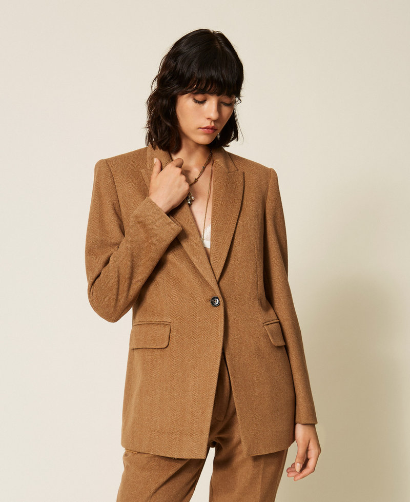 Fischgrat-Blazer aus Wollmischung Toffee Herringbone Frau 262AT2260_14041_01
