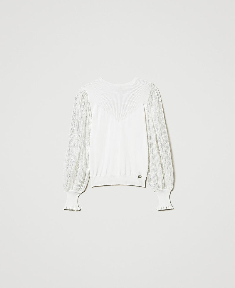 Pull double usage avec manches en dentelle Blanc Neige Femme 242TT3162_00282_S0