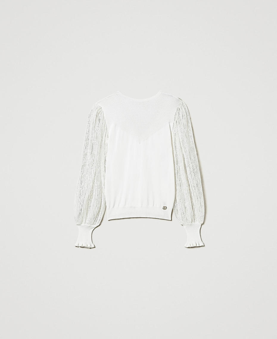 Pull double usage avec manches en dentelle Blanc Neige Femme 242TT3162_00282_S0