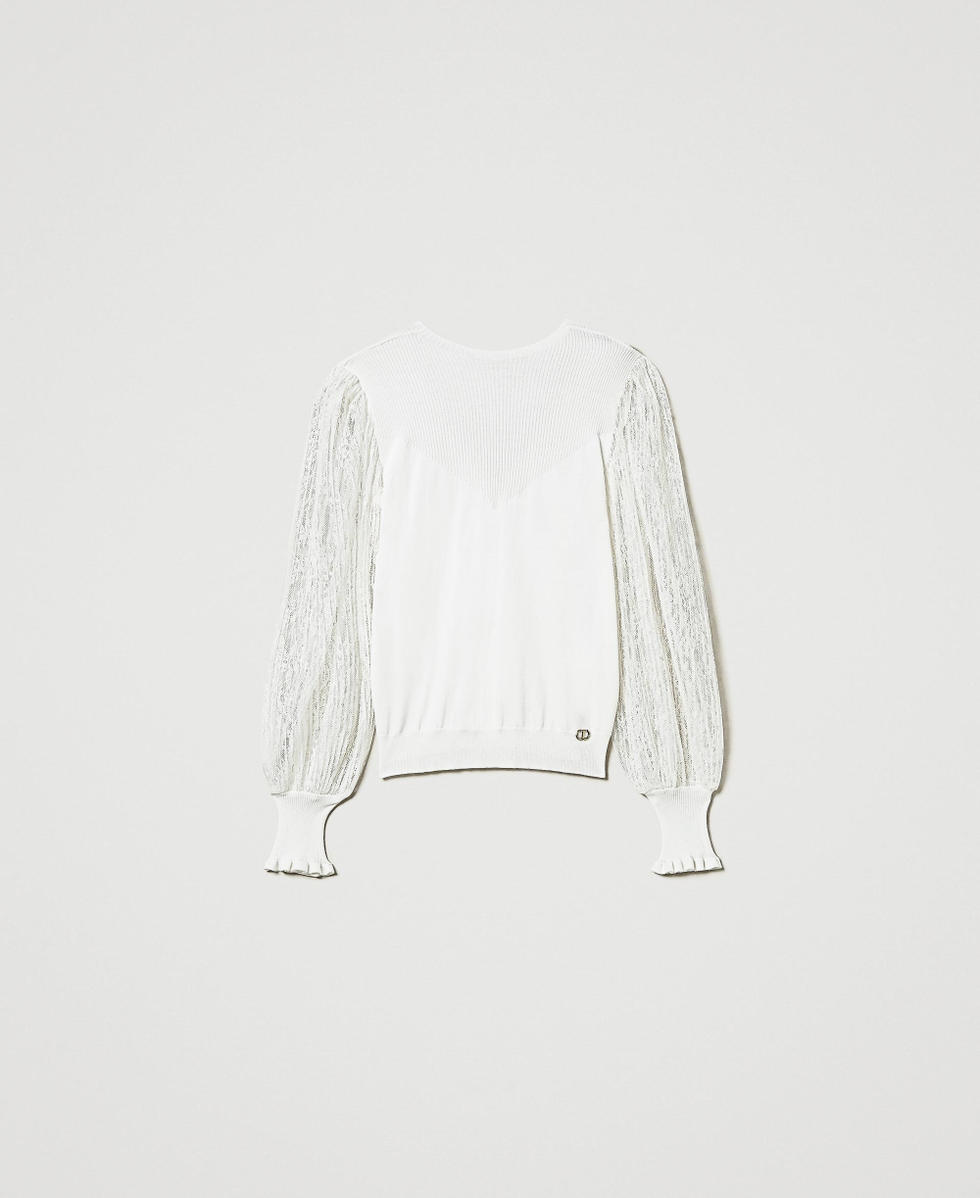 Dual-use jumper with lace sleeves White Snow Woman 242TT3162_00282_S0