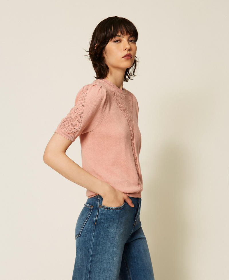 Pull en laine m&eacute;lang&eacute;e ajour&eacute;e Rose Poudre Femme 262TP3210_00916_03