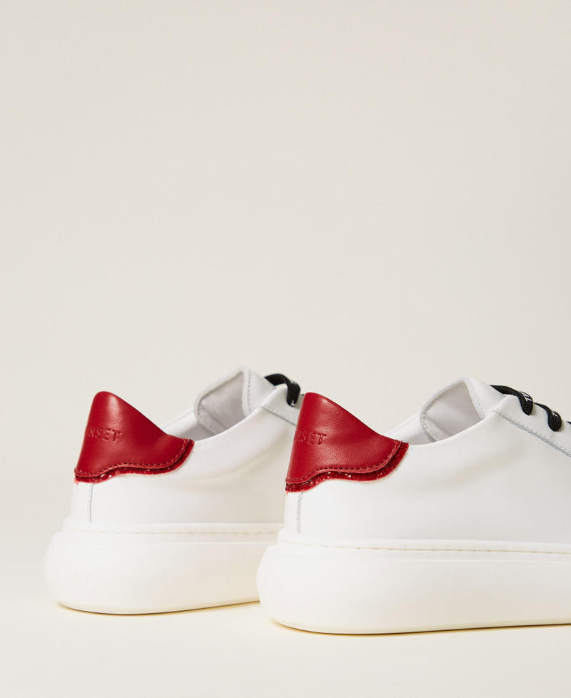 Leather trainers with logo Two-tone Off White/Red Ruby Girl 262GCJ032_13725_03