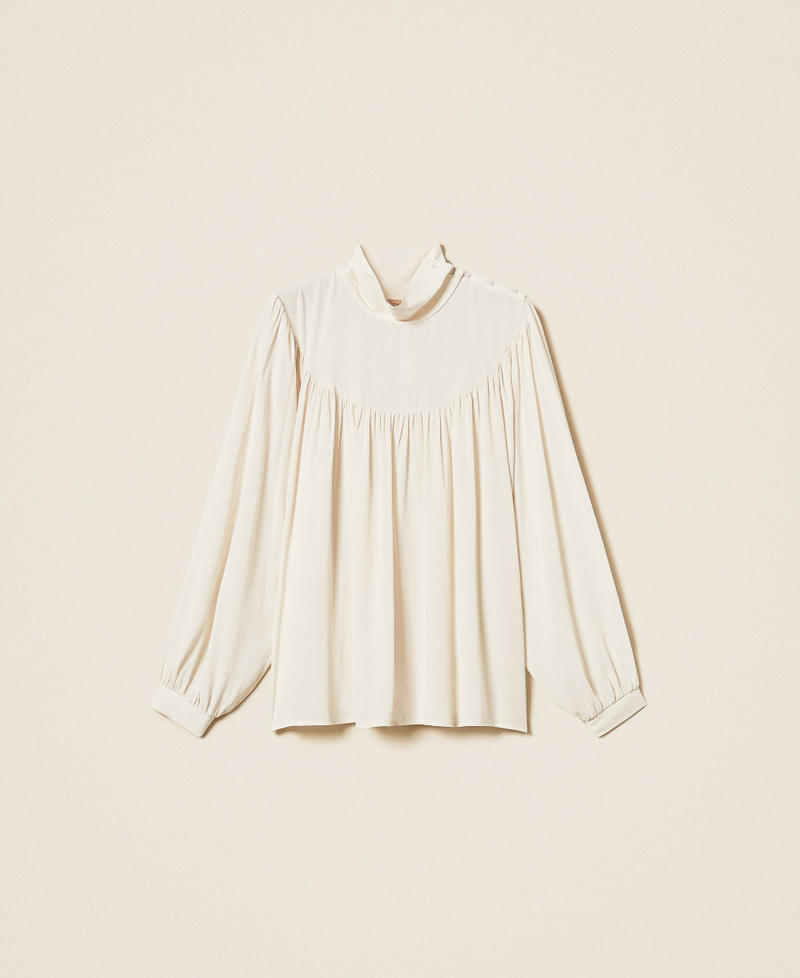 Cr&ecirc;pe de Chine blouse with gathering Ivory Woman 262TF2054_00018_S0