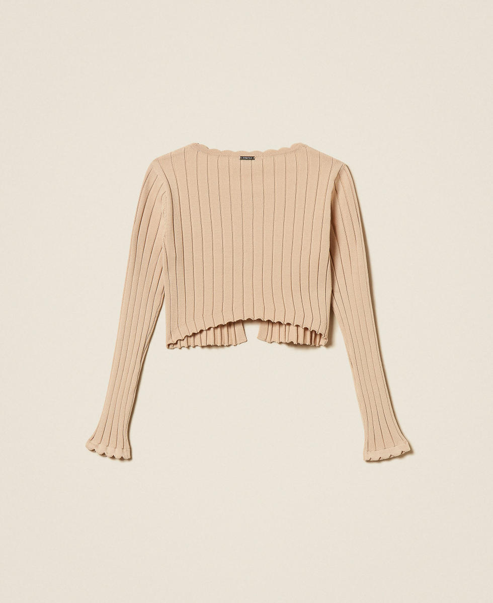 Cardigan aus Rippstrick Safaribeige M&auml;dchen 261GJ3011_13191_S1