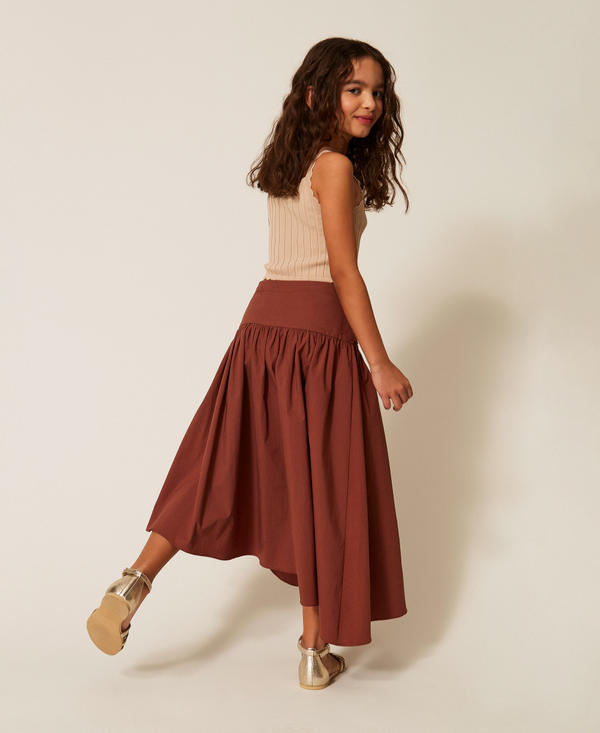 Jupe longue asym&eacute;trique en popeline