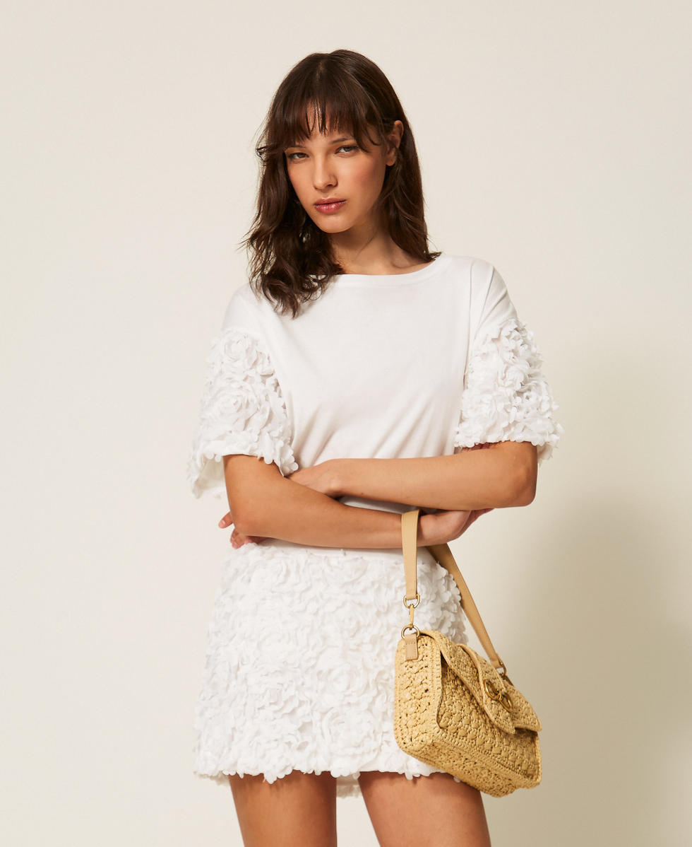 T-shirt with tulle sleeves with flowers Off White Woman 261AP2233_00526_T0