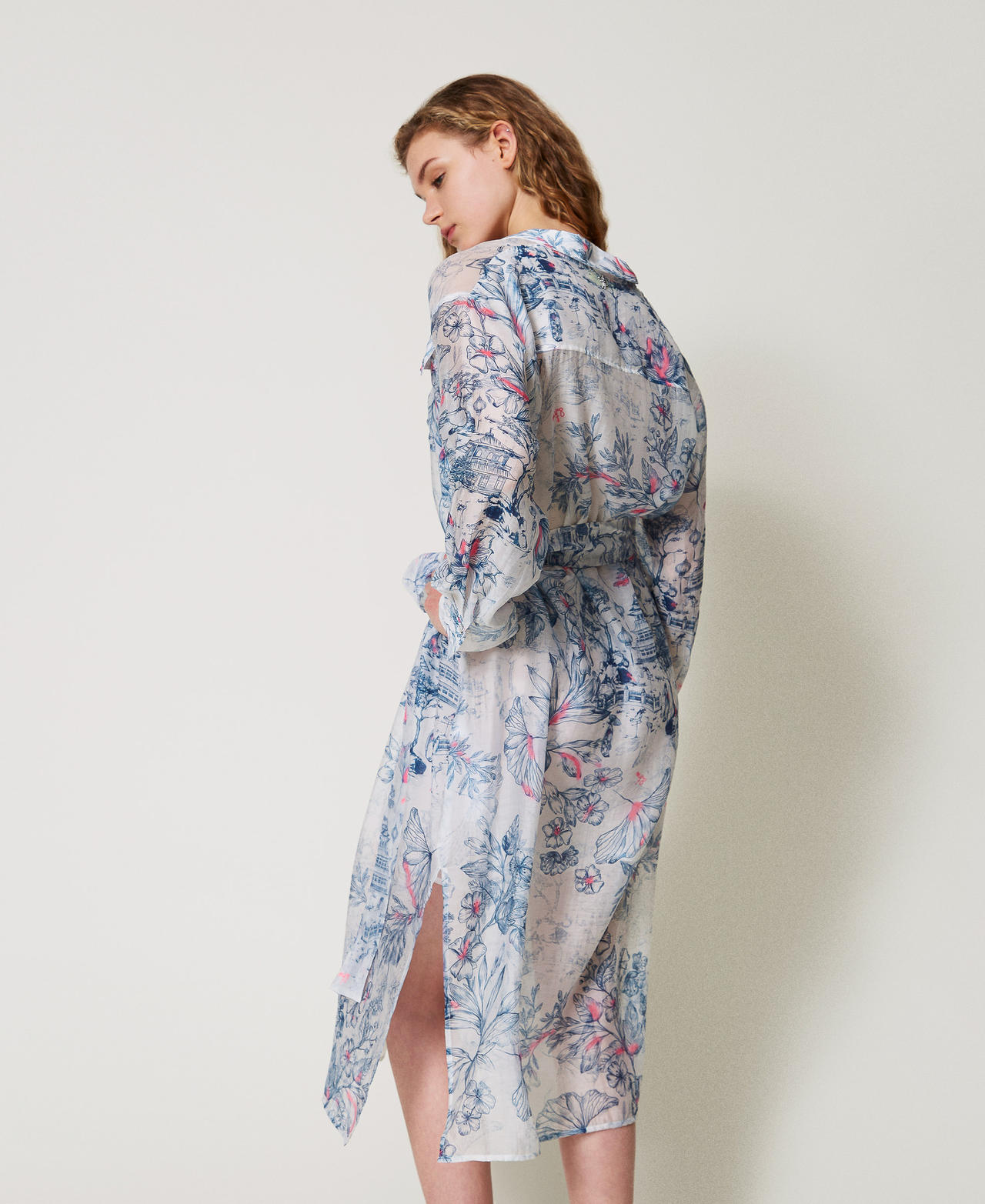 MYFO midi dress in organza Japanese Toile de Jouy Woman 251AQ2092_12431_03