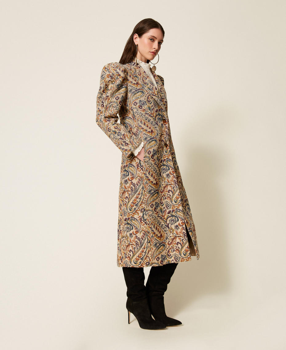 Jacquard coat with cashmere pattern Multicolour Cashmere Jacquard Woman 252TS2372_13095_02