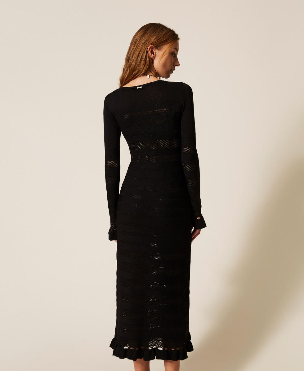 Long knit dress with ruffles Woman, Black | TWINSET Milano