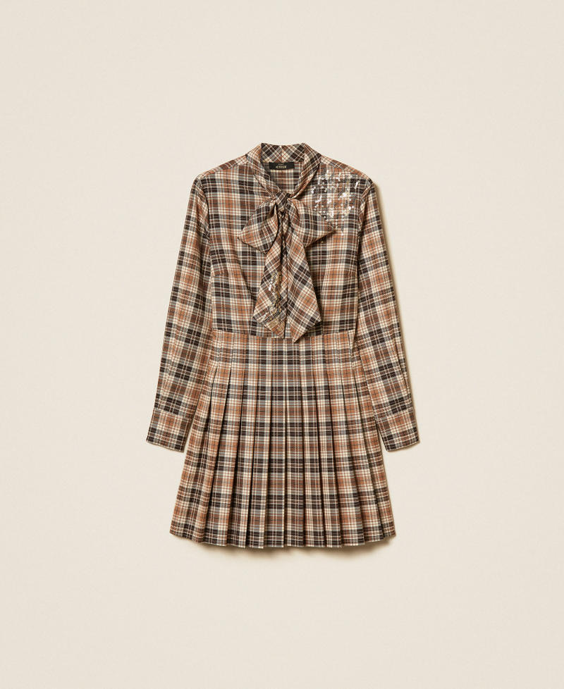 Short flannel dress with embroidery "Iced Coffee Tartan" Brown Woman 262AP2301_13691_S0