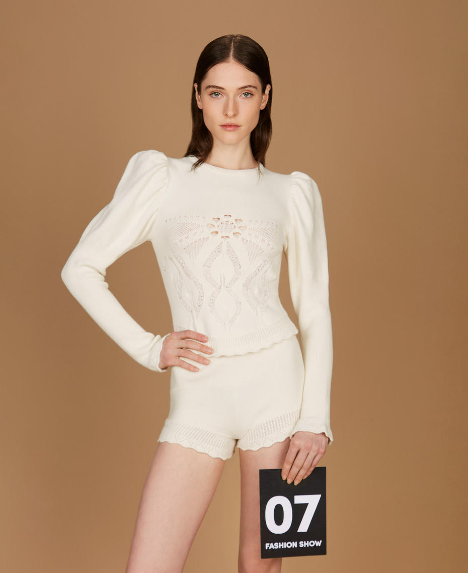 Jersey de lana mixta con ganchillo White Nieve Mujer 252TS3380_00282_PS