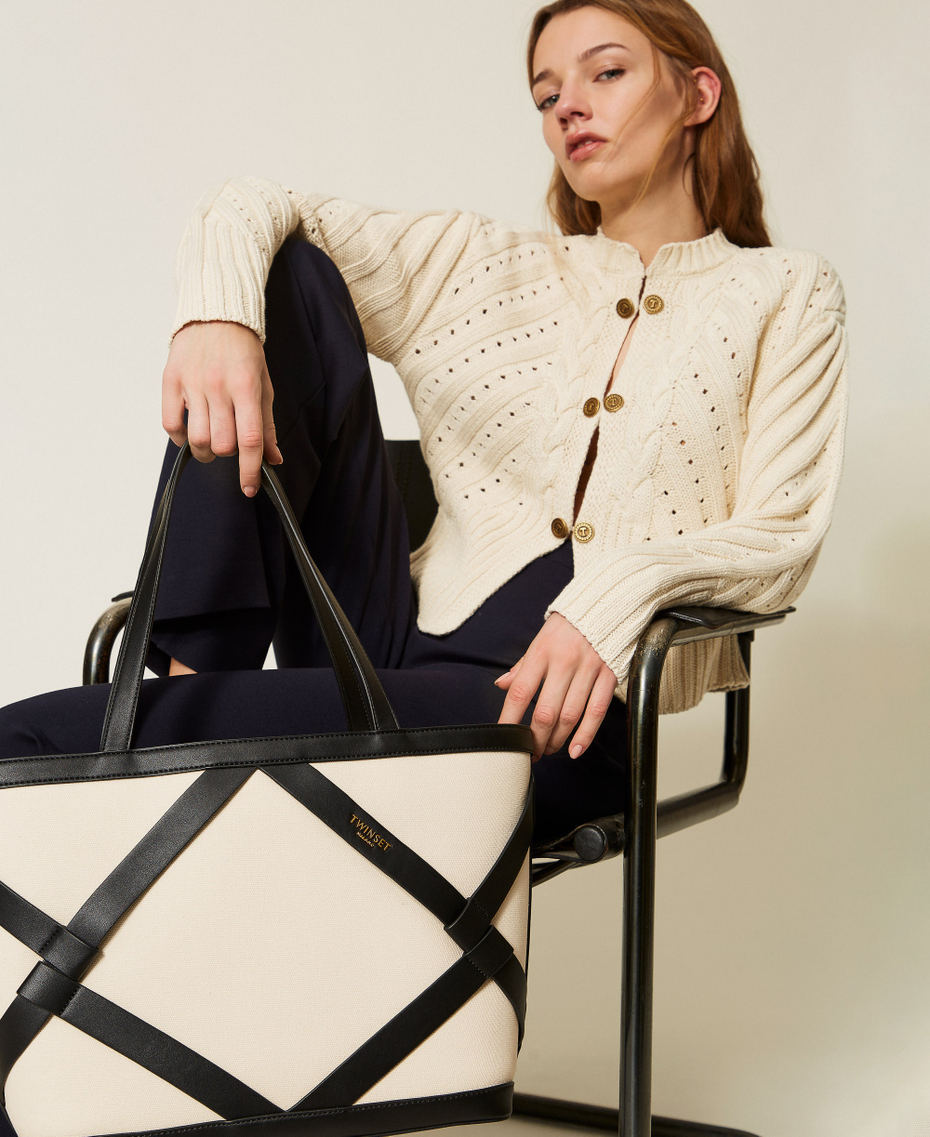 Canvas shopper bag Bicolour Mother-of-pearl White / Black Woman 261TB7271_02711_T0