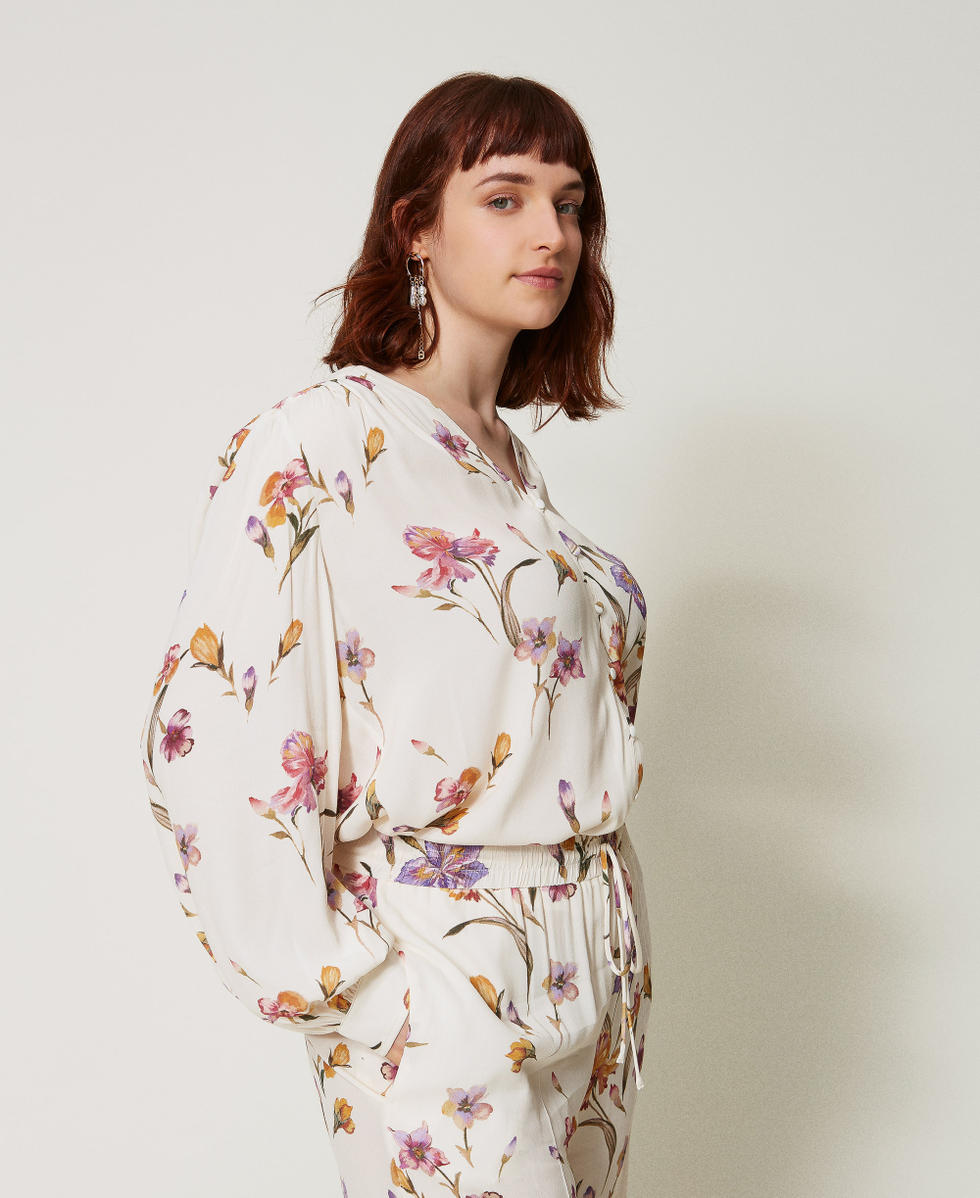 Camicia in cr&ecirc;pe de Chine a fiori Stampa Iris Multicolor / Madreperla Donna 251TP2774_12329_01