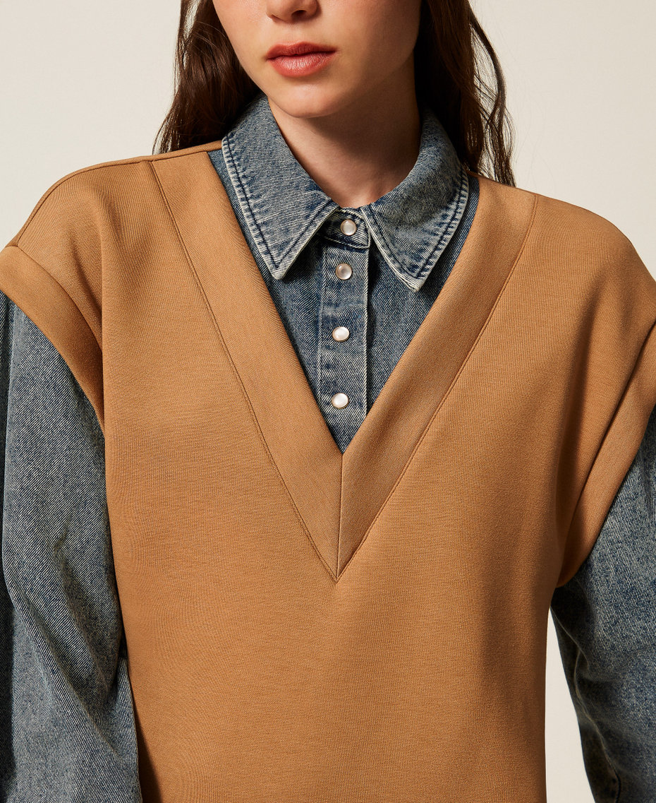Abito corto in tessuto scuba e jeans Bicolor Camel / Denim Donna 252LI2PBB_12671_04