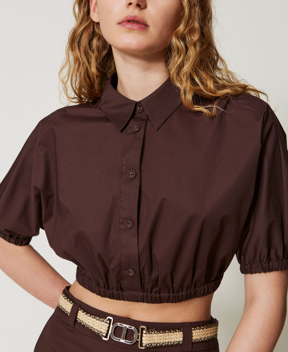 Blouse cropped en popeline Coffee Femme 251TT2104_00203_04