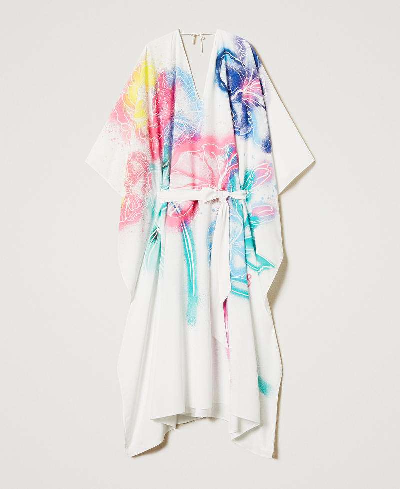 MYFO long kaftan with belt Multicolour Sprayed Flowers Woman 251AQ2133_12519_S0