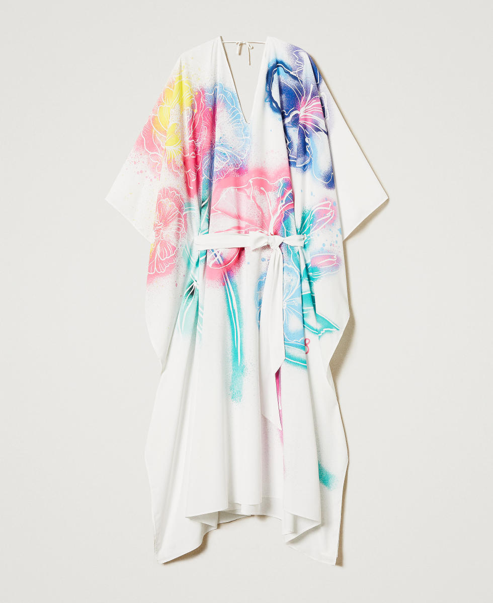 MYFO long kaftan with belt Multicolour Sprayed Flowers Woman 251AQ2133_12519_S0