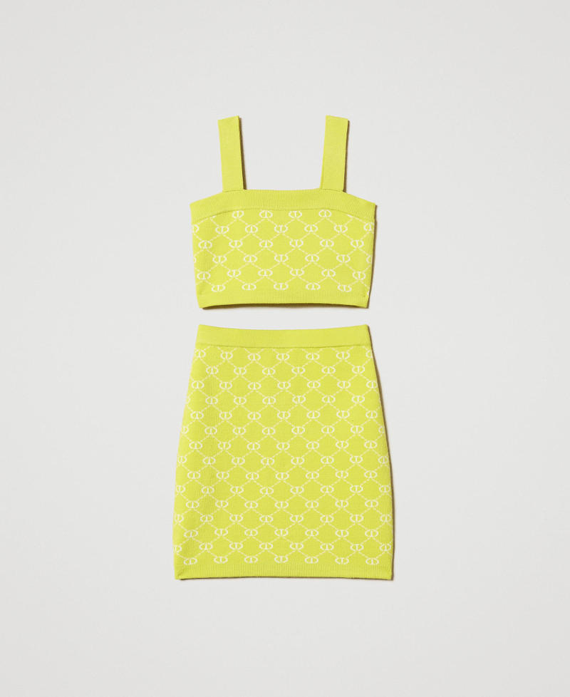 Knit top and skirt with jacquard Oval T Two-tone Yellow Plum/Ice Girl 251GJ3QX4_12190_S0
