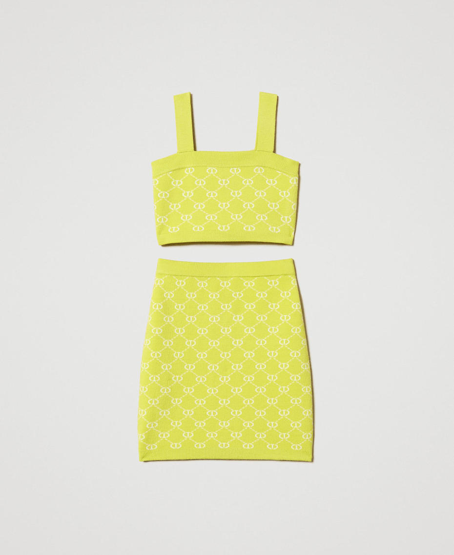 Knit top and skirt with jacquard Oval T Two-tone Yellow Plum/Ice Girl 251GJ3QX4_12190_S0
