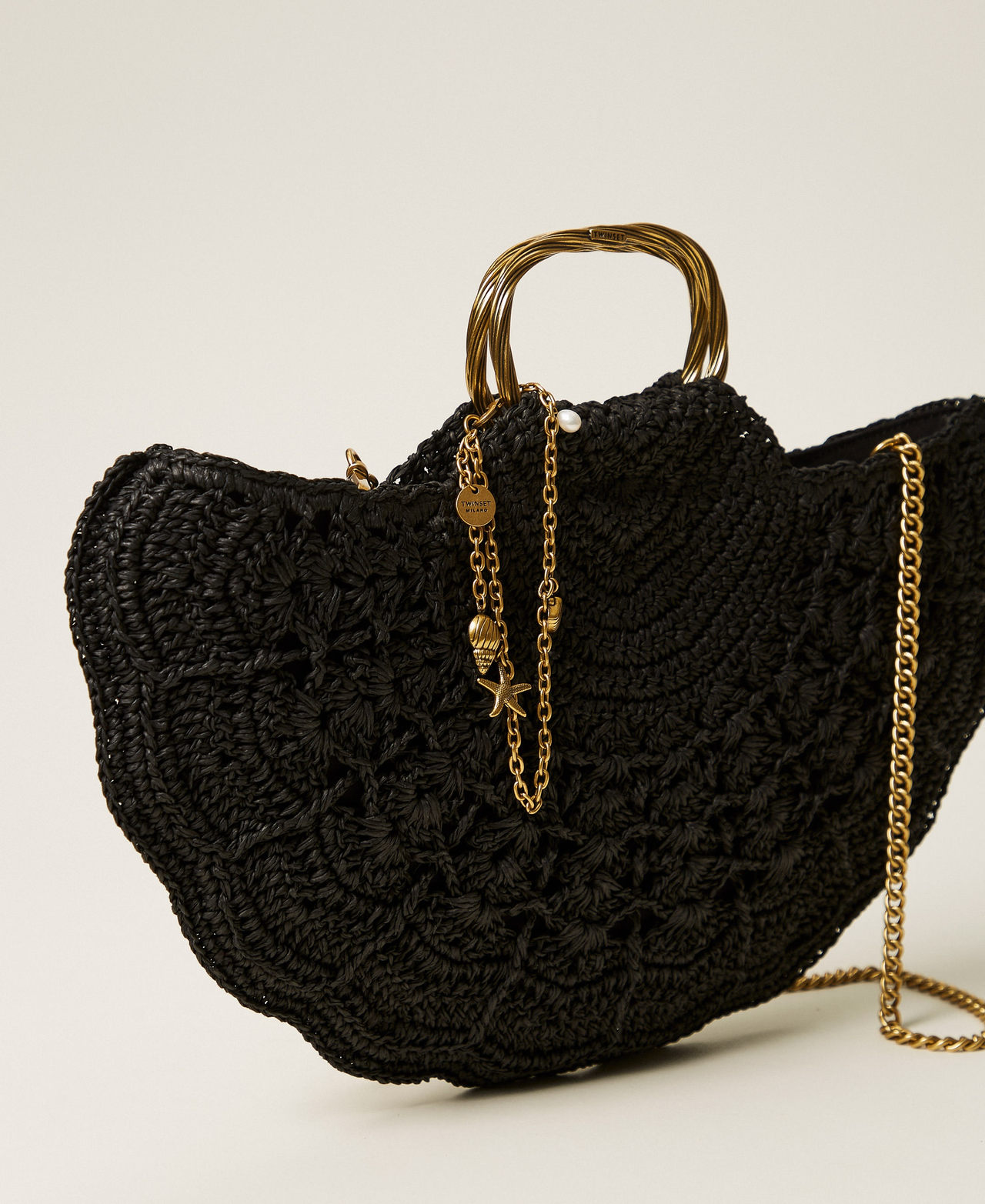 Crochet raffia shoulder bag Black Woman 261TD8320_00006_02