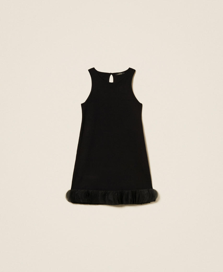Short knit dress with organza Black Woman 252AP3012_00006_S0