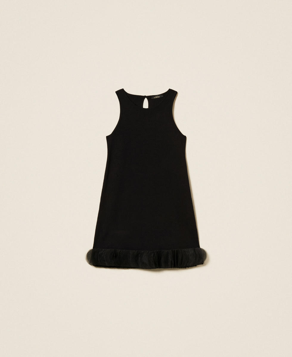 Abito corto in maglia e organza Nero Donna 252AP3012_00006_S0