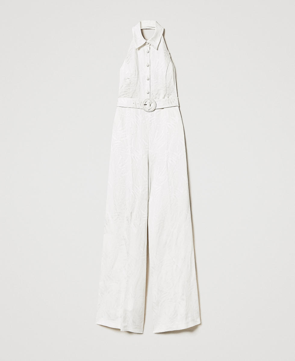 Combinaison longue en satin jacquard Blanc Neige Femme 251TT2170_00282_S0