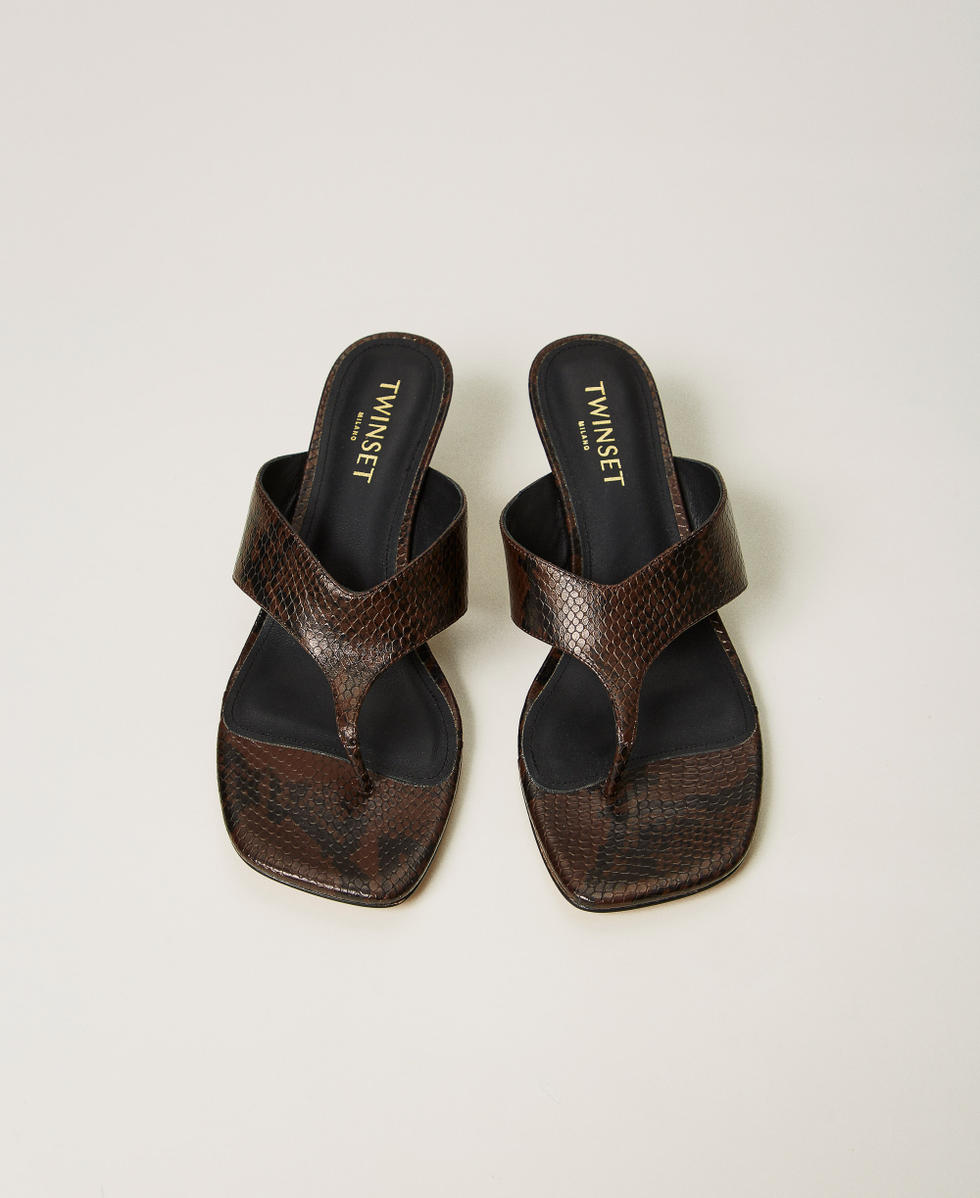Leather thong mule sandals Chocolate Python Woman 251TGT172_12383_04