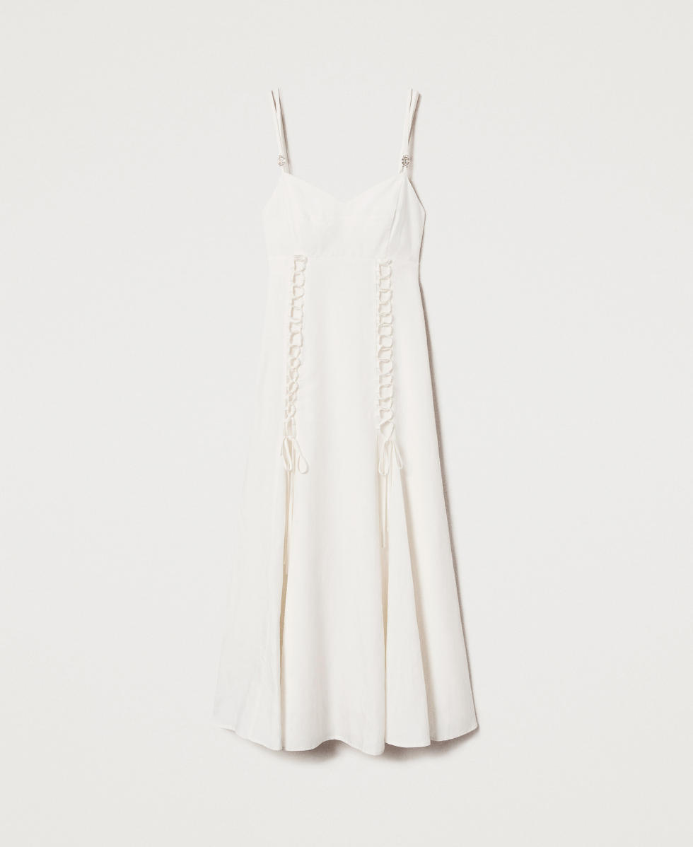 Maxikleid aus Leinenmischung mit Schn&uuml;rungen Wei&szlig; Schnee Frau 251TT2070_00282_S0