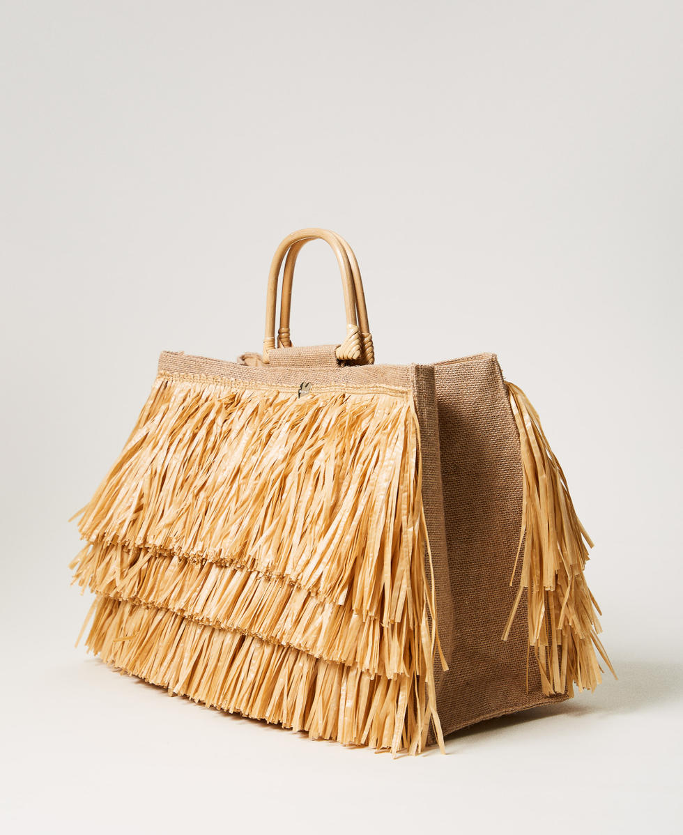 Jute shopper with fringes Straw Woman 251LM8ADD_00193_02