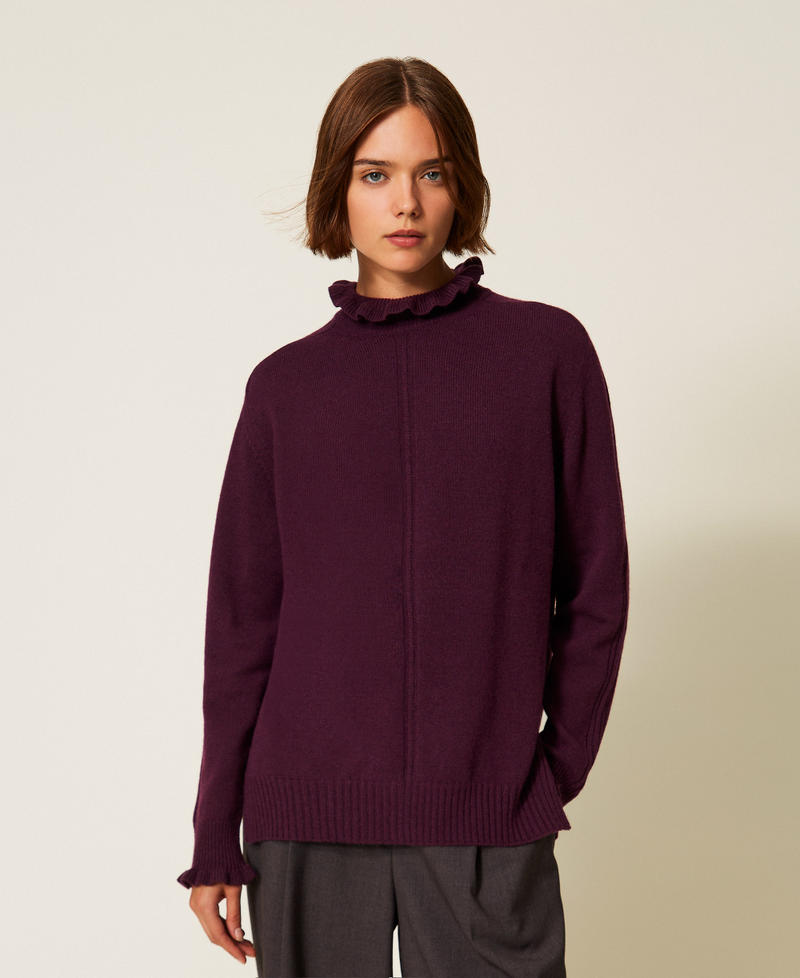 Wool blend jumper with ruffles Purple Eden Woman 252TT3350_12635_01