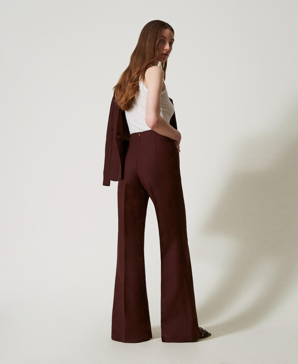 Pantalon &eacute;vas&eacute; en lin m&eacute;lang&eacute; Coffee Liqueur Femme 251LL2BHH_12110_03