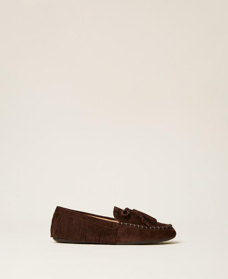 Mocassini in pelle scamosciata con frange Darkness Brown Donna 262TCP162_13411_01