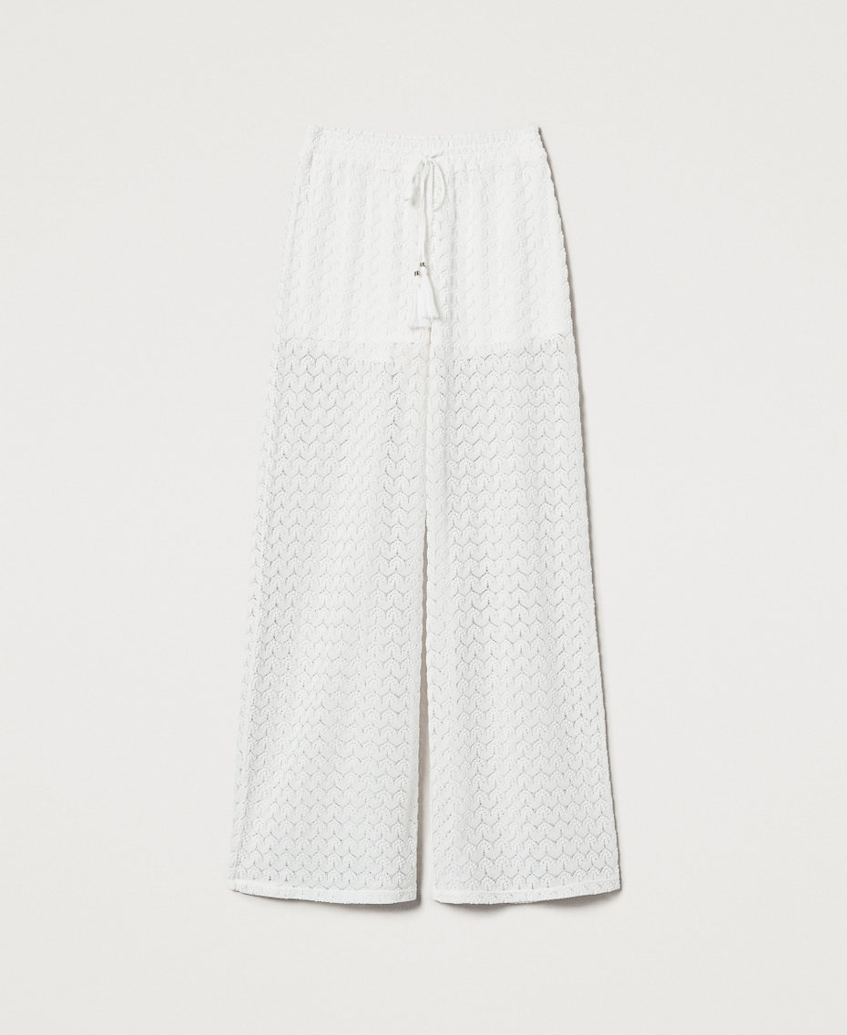 Crochet palazzo trousers with drawstring Sugar White Woman 251LM2HAA_00632_S0