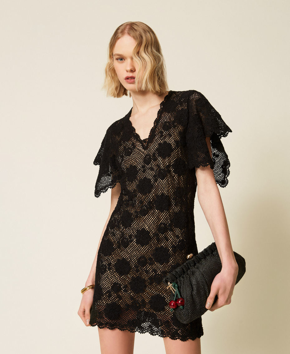 Pochette en raphia avec charm Noir Femme 261TD8280_00006_T0