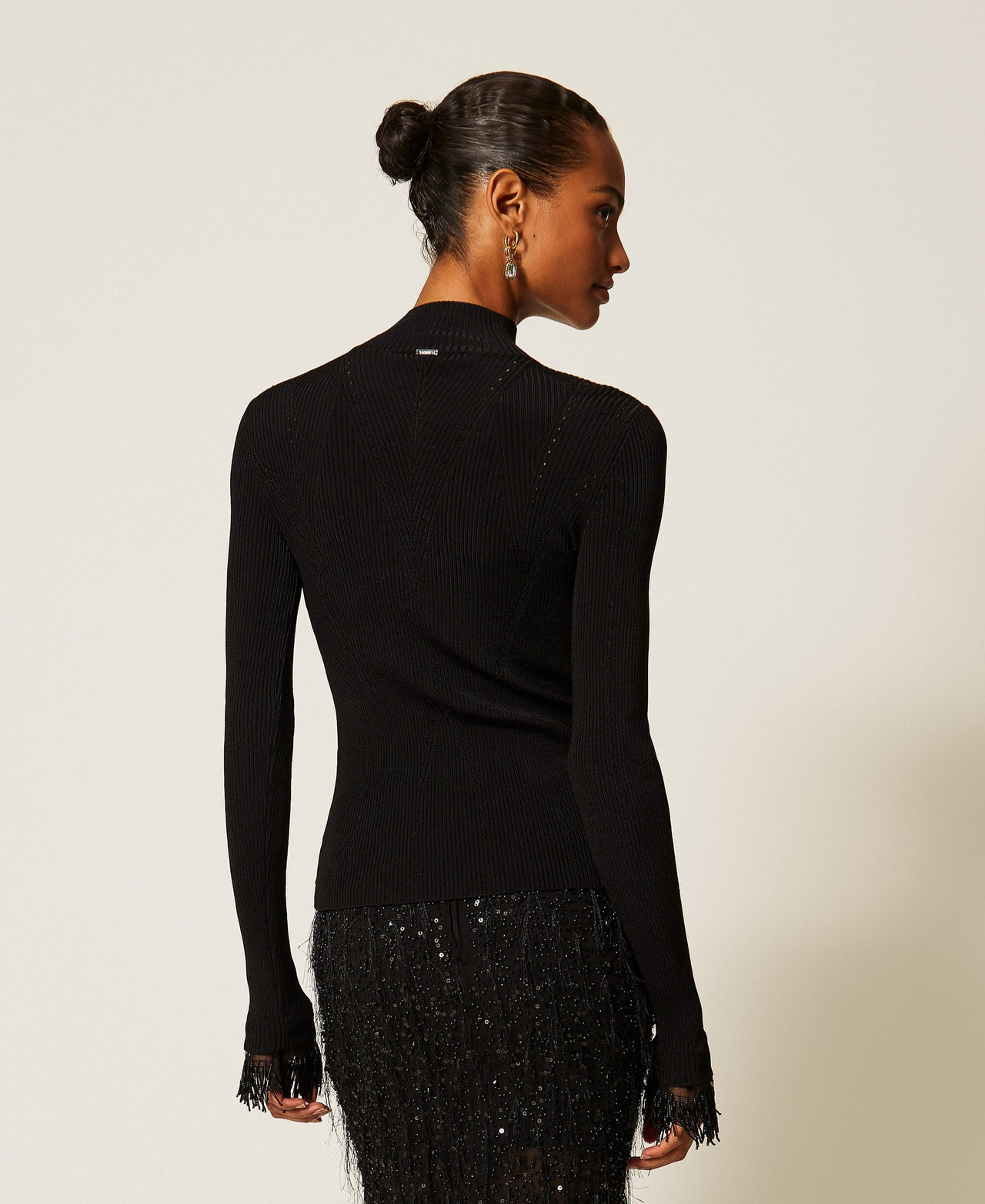 Turtleneck jumper with embroidery Black Woman 262TT3080_00006_03