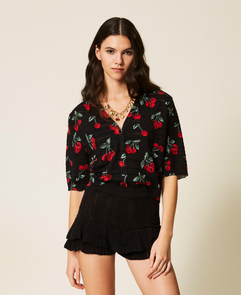 Knit shorts with ruffles Black Woman 261TT3053_00006_01