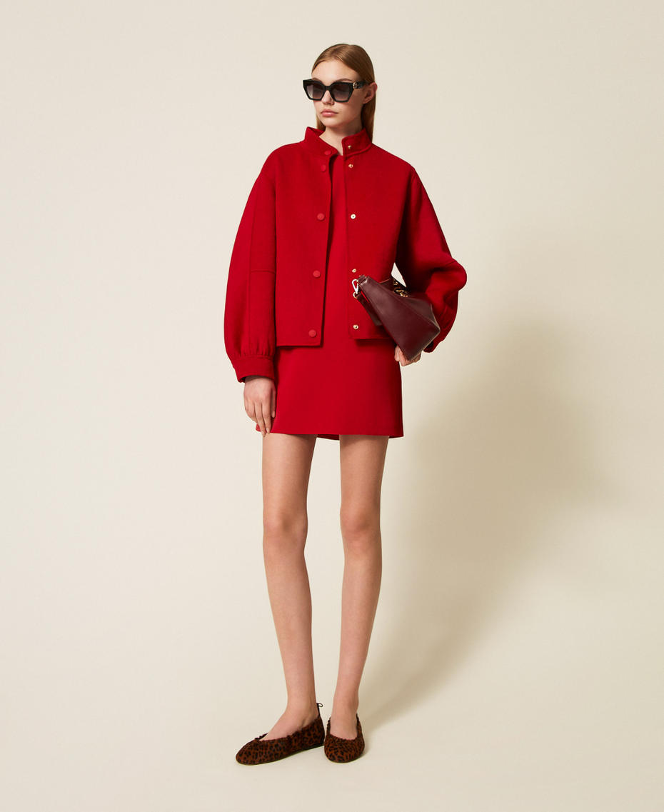 Short crêpe cady dress with Oval T chain Venetian Red Woman 252TP2302_00740_T0