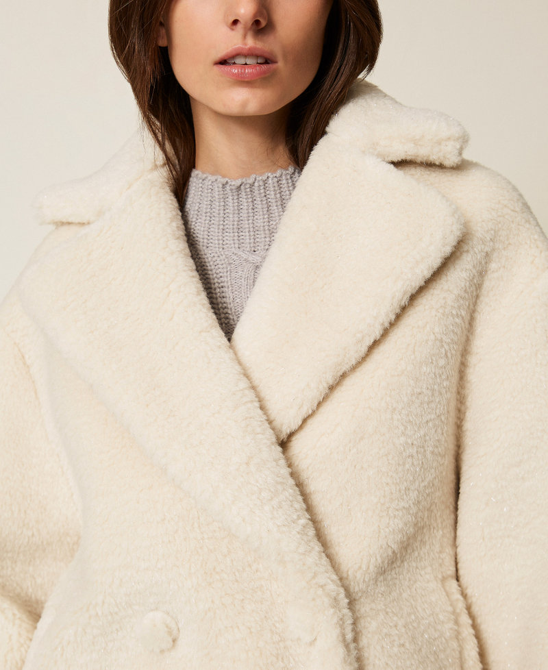 Faux fur pea coat with lurex Off White Woman 252LL2RBB_00526_04