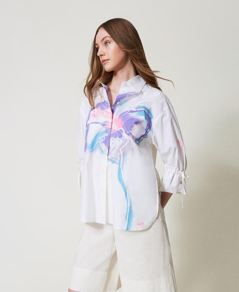 MYFO Hemd mit Blumenmotiv und Tunnelzügen "Papers"-Weiß Frau 251AQ2012_00840_02