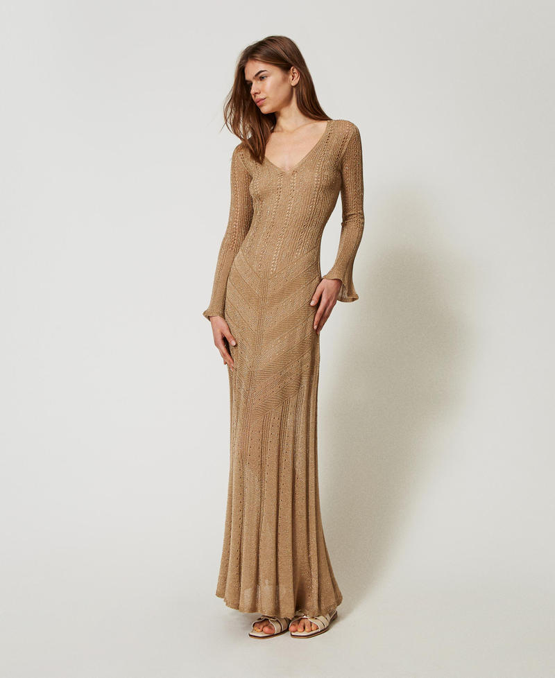 Long dual-use knit dress Golden Green Lurex Woman 251TT3180_12454_01