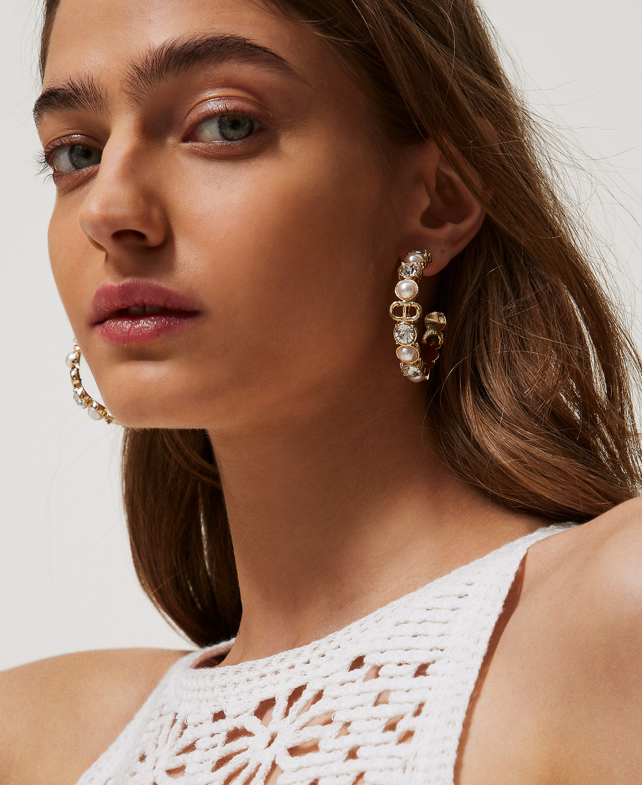 Loop earrings with pearls and rhinestones New Gold Woman 251TA4030_10630_T0