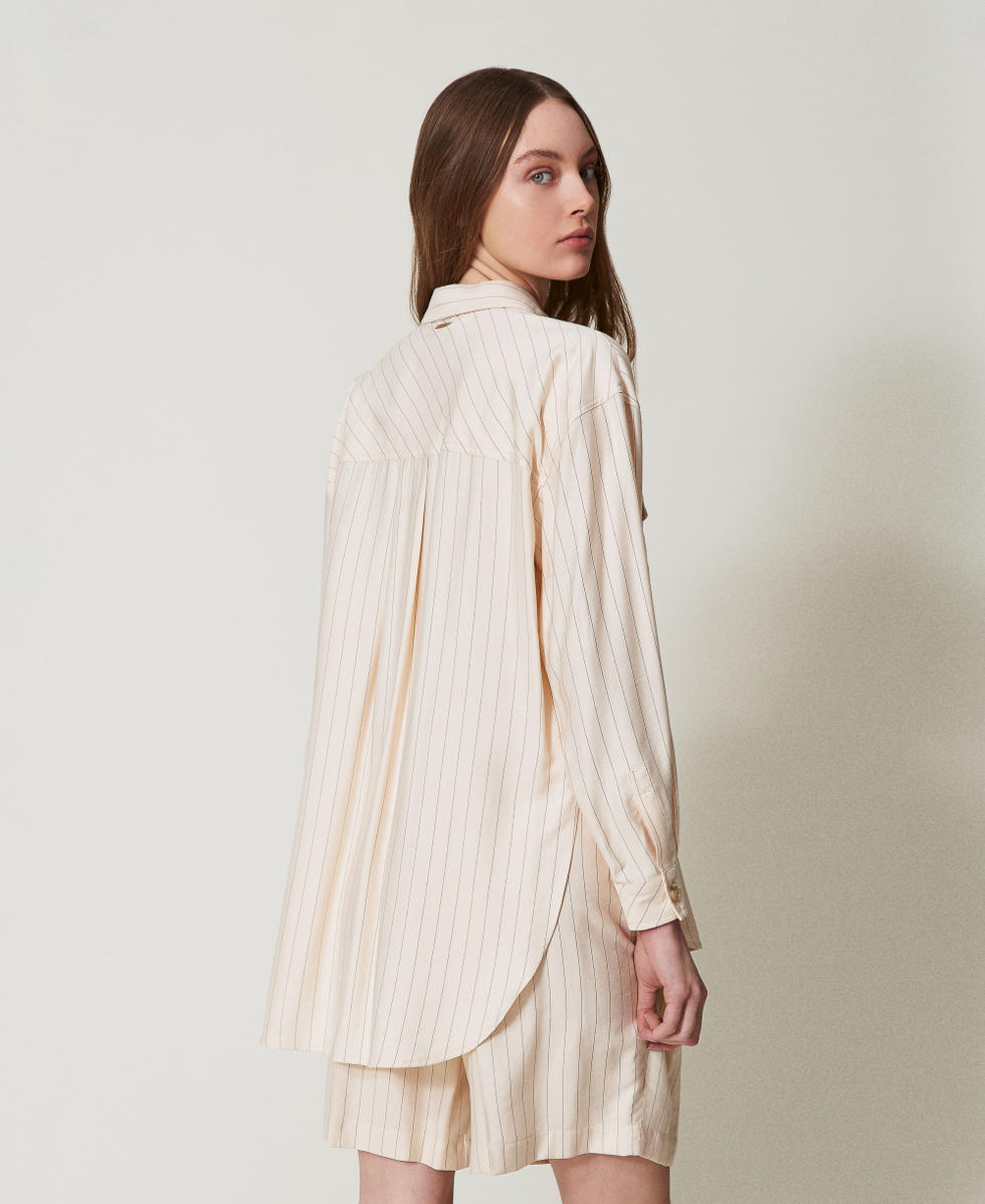 Chemise oversize ray&eacute;e Rayure Beige/Noir Femme 251LL2ABB_12247_03