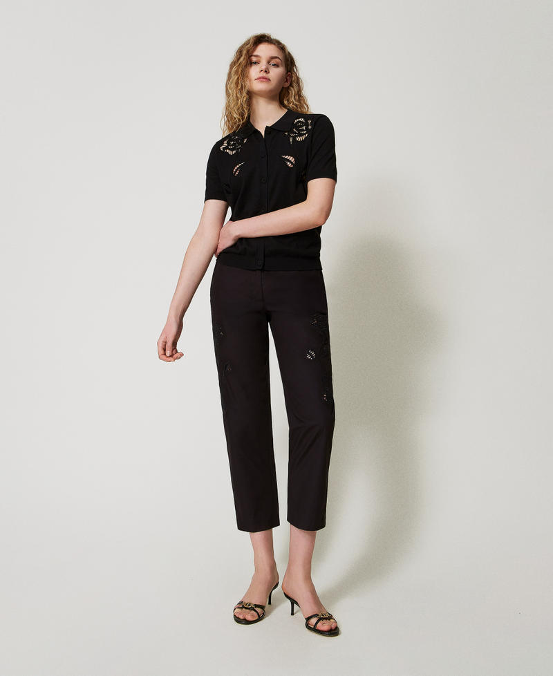 Camicia in maglia con ricami Nero Donna 251AX3011_00006_0T