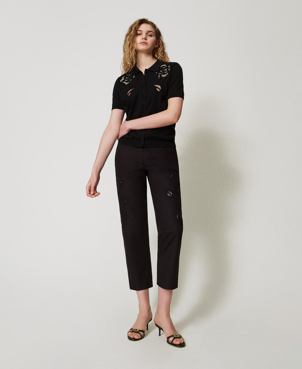 Chemise en maille avec broderies Noir Femme 251AX3011_00006_T0