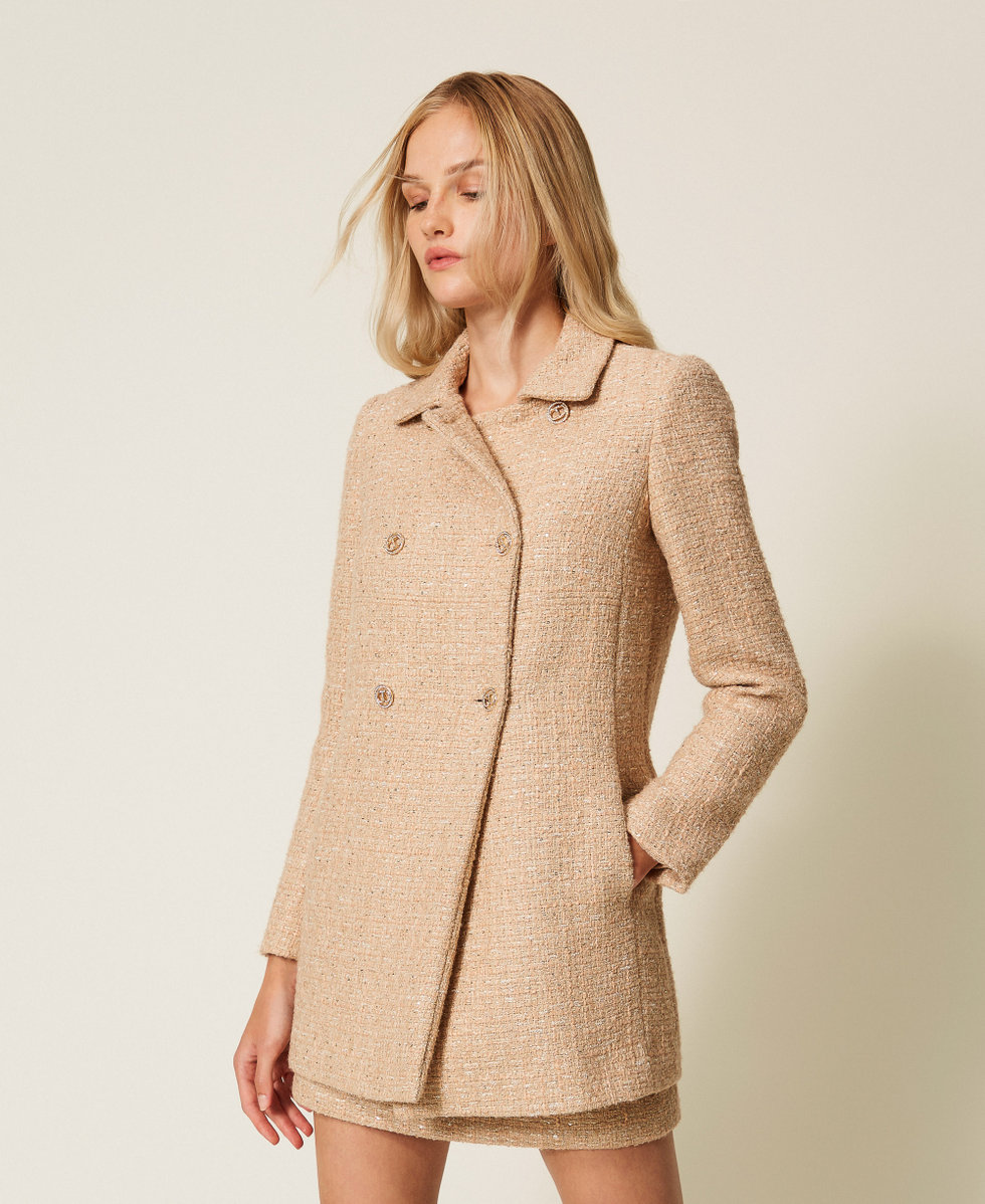 Cappotto bouclé con paillettes Bouclè Beige / Oro Donna 252TP2141_12778_02