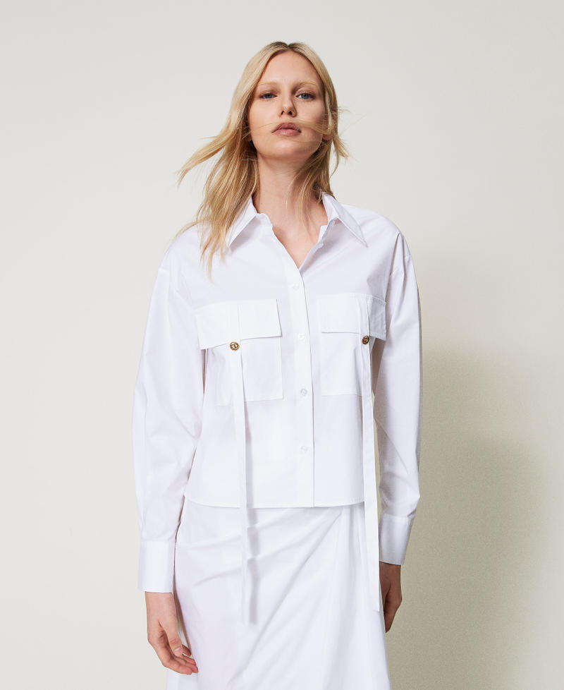 Chemise boxy en popeline Blanc Femme 251TF202A_00001_01